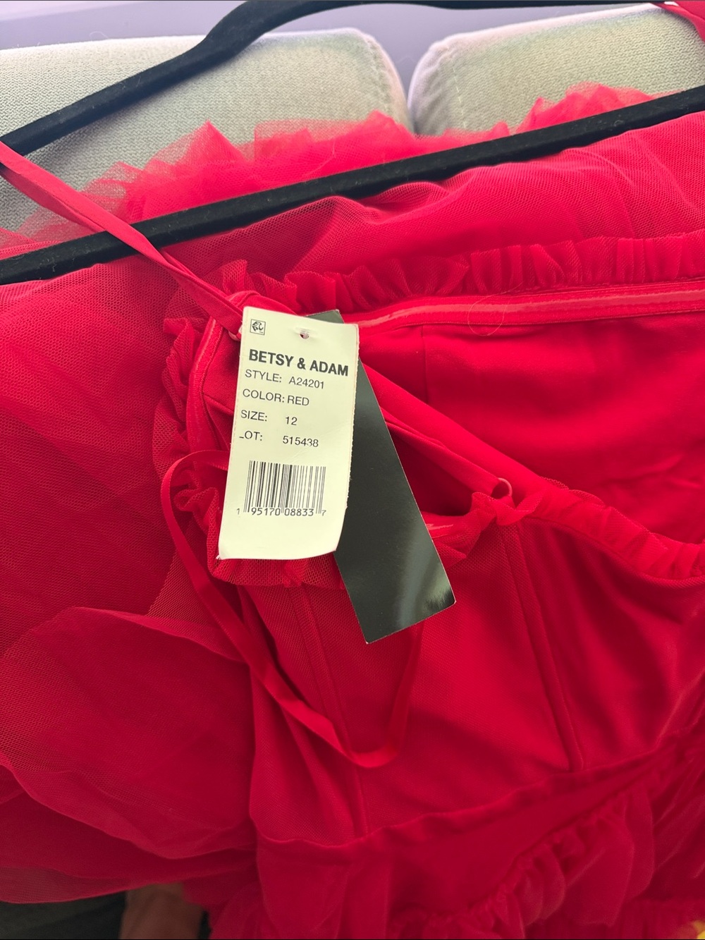 Betsy & Adam Red Tiered Tulle Spaghetti-Strap Maxi Dress - Picture 2 of 4